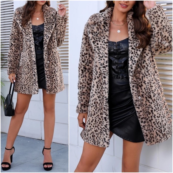 Jackets & Blazers - Cozy Leopard Print Vegan Fur Jacket Coat